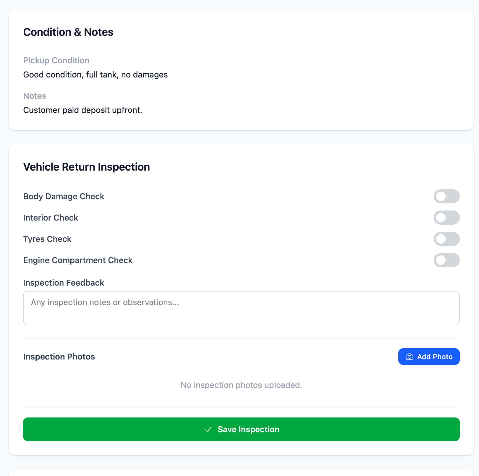 Vehicle Inspection Feature